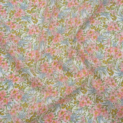 Liberty Fabrics Tana Lawn® - Swirling Petals Light Pink - Baby Pink, Blue and Yellow Green Floral