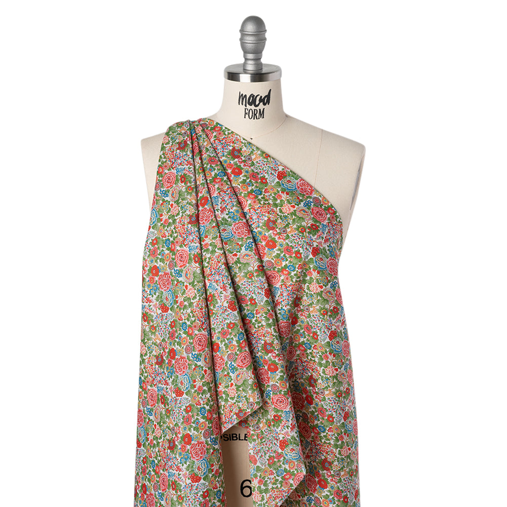 Liberty Fabrics Tana Lawn® - Elysian Day Red - Red, Blue and Green Rosy Blooms Drape