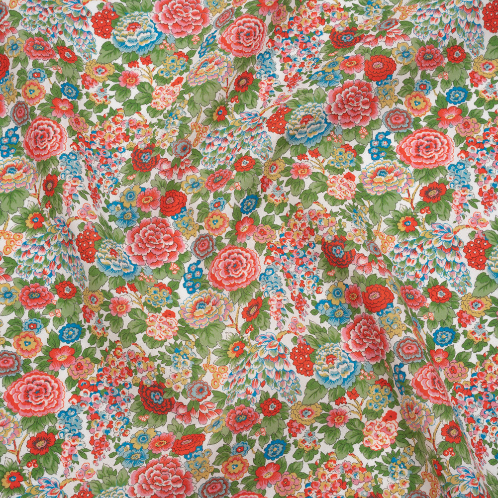 Liberty Fabrics Tana Lawn® - Elysian Day Red - Red, Blue and Green Rosy Blooms