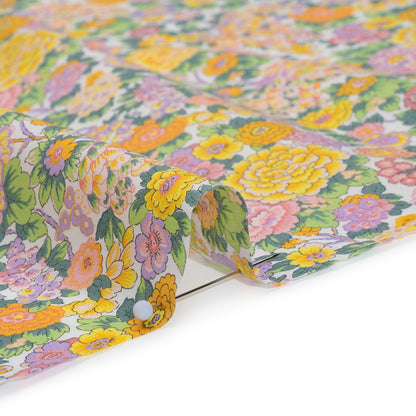 Liberty Fabrics Tana Lawn® - Elysian Day Yellow - Golden Yellow, Light Purple and Green Rosy Blooms