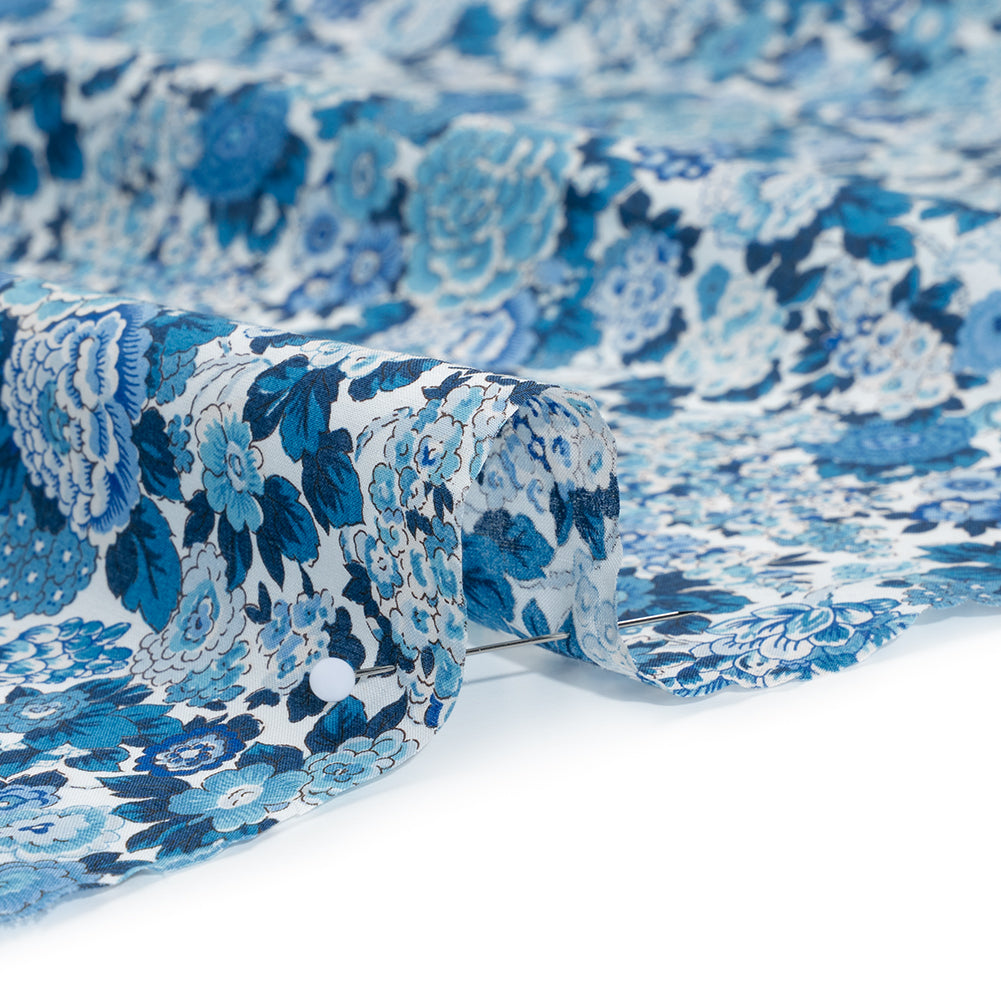 Liberty Fabrics Tana Lawn® - Elysian Day Blue - Sky, Cobalt and White Rosy Blooms - Detail