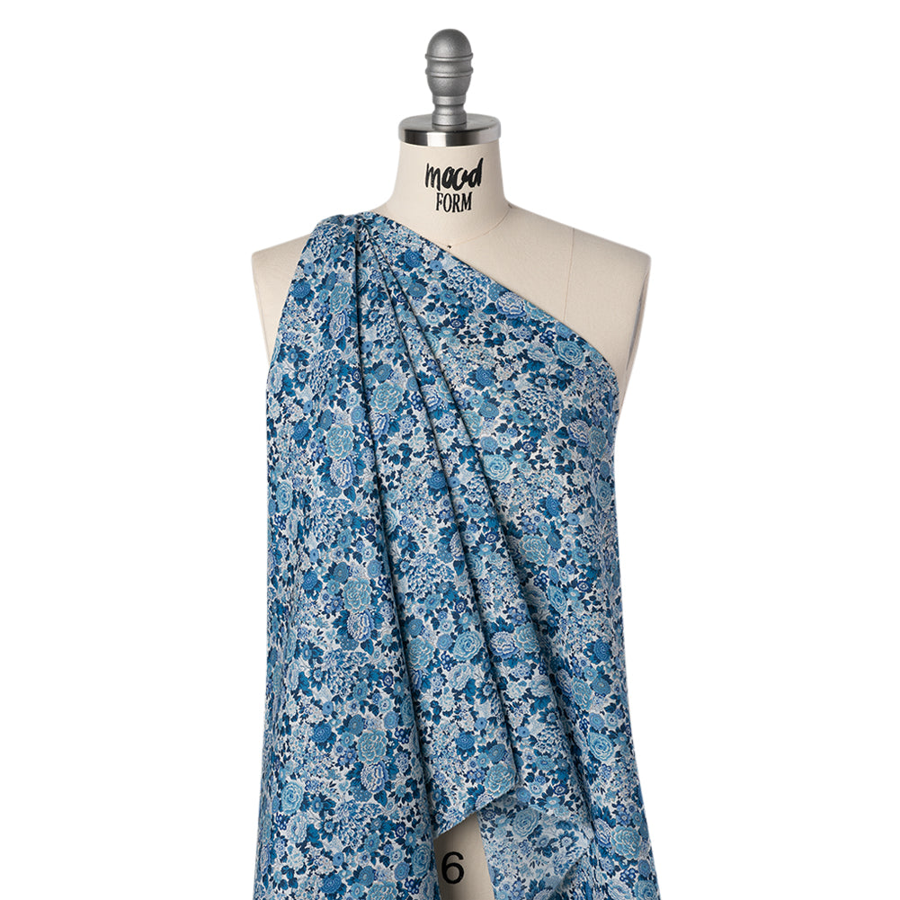 Liberty Fabrics Tana Lawn® - Elysian Day Blue - Sky, Cobalt and White Rosy Blooms - Drape