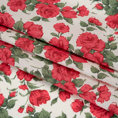 Liberty Fabrics Tana Lawn® - Carline Rose Red - Red, Green and White Rose Bouquets Folded