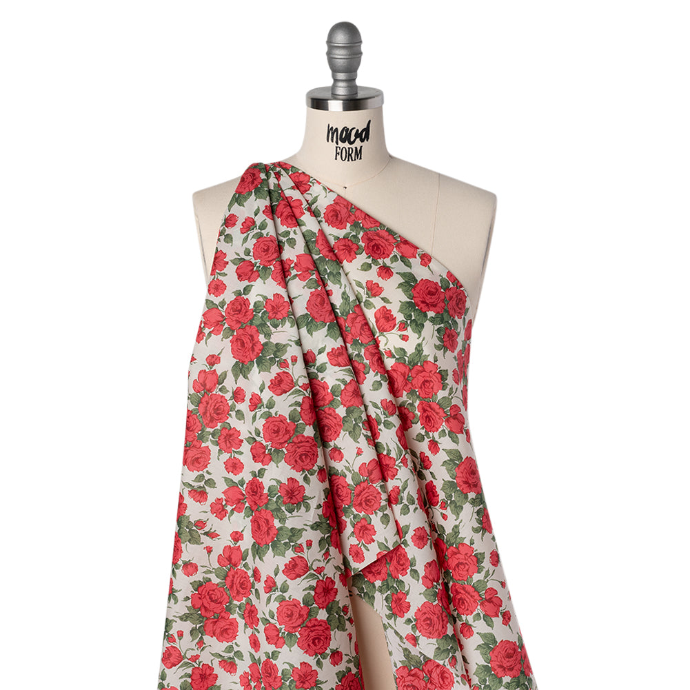 Liberty Fabrics Tana Lawn® - Carline Rose Red - Red, Green and White Rose Bouquets Drape