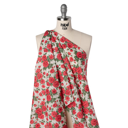 Liberty Fabrics Tana Lawn® - Carline Rose Red - Red, Green and White Rose Bouquets Drape