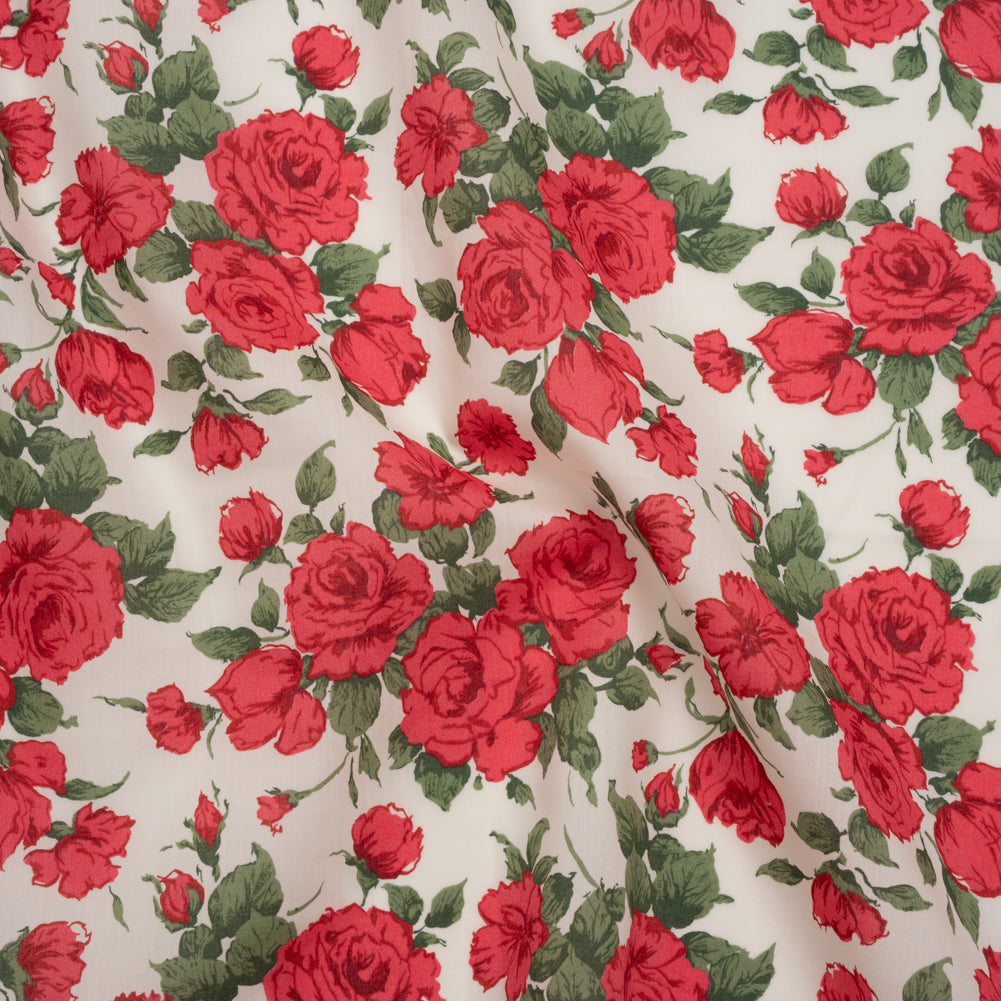 Liberty Fabrics Tana Lawn® - Carline Rose Red - Red, Green and White Rose Bouquets