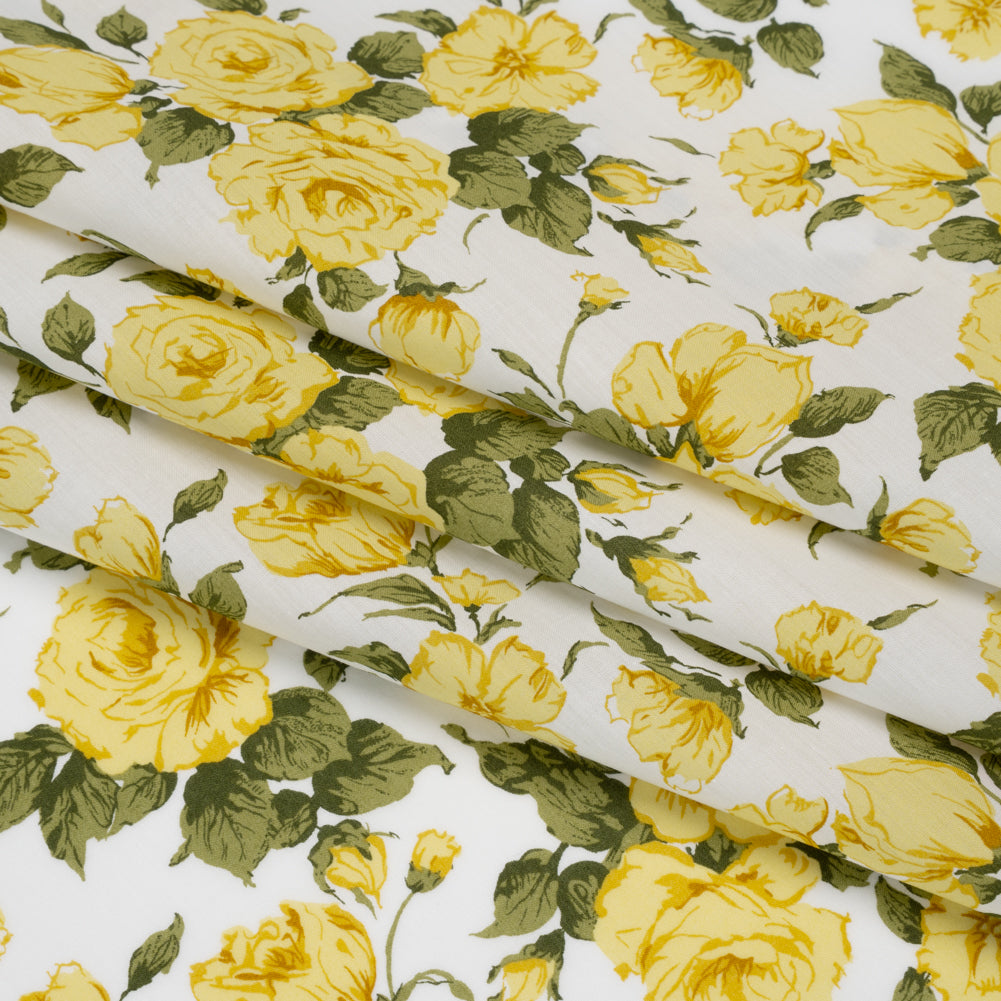 Liberty Fabrics Tana Lawn® - Carline Rose Yellow - Yellow, Green and White Rose Bouquets