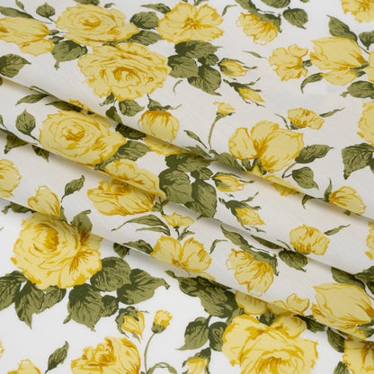 Liberty Fabrics Tana Lawn® - Carline Rose Yellow - Yellow, Green and White Rose Bouquets