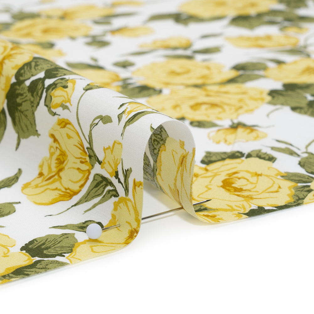 Liberty Fabrics Tana Lawn® - Carline Rose Yellow - Yellow, Green and White Rose Bouquets