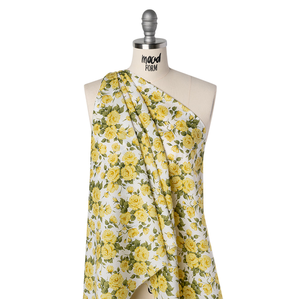 Liberty Fabrics Tana Lawn® - Carline Rose Yellow - Yellow, Green and White Rose Bouquets