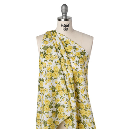 Liberty Fabrics Tana Lawn® - Carline Rose Yellow - Yellow, Green and White Rose Bouquets