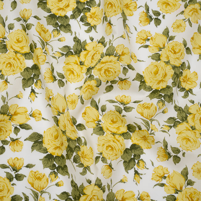 Liberty Fabrics Tana Lawn® - Carline Rose Yellow - Yellow, Green and White Rose Bouquets