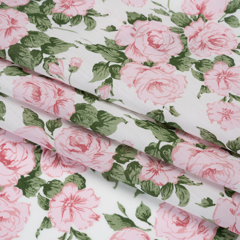 Liberty Fabrics Tana Lawn® - Carline Rose Light Pink - Pale Pink, Green and White Rose Bouquets - Folded
