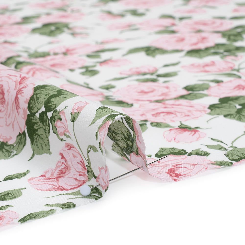 Liberty Fabrics Tana Lawn® - Carline Rose Light Pink - Pale Pink, Green and White Rose Bouquets - Detail
