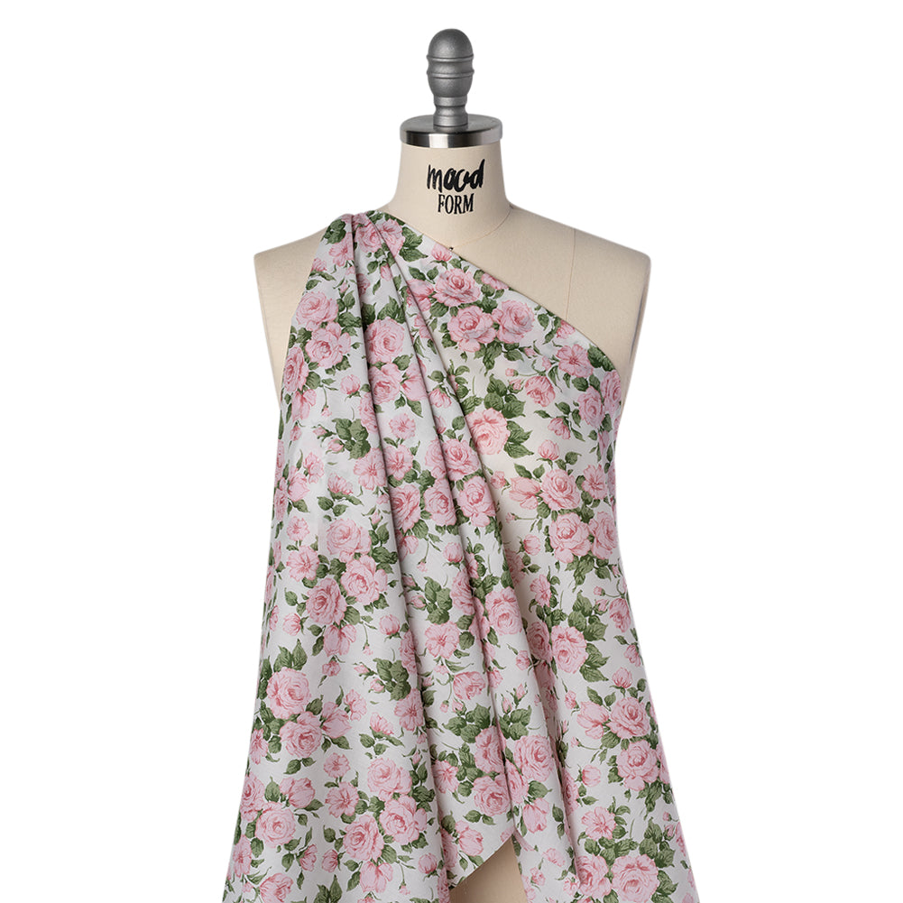 Liberty Fabrics Tana Lawn® - Carline Rose Light Pink - Pale Pink, Green and White Rose Bouquets - Drape