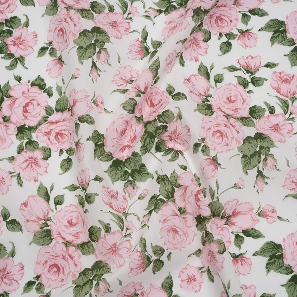 Liberty Fabrics Tana Lawn® - Carline Rose Light Pink - Pale Pink, Green and White Rose Bouquets