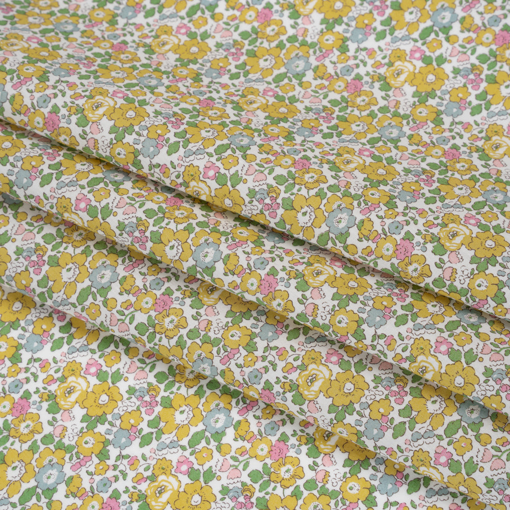 Liberty Fabrics Tana Lawn® - Betsy Ann Yellow - Light Yellow, Pink and Green Floral - Folded