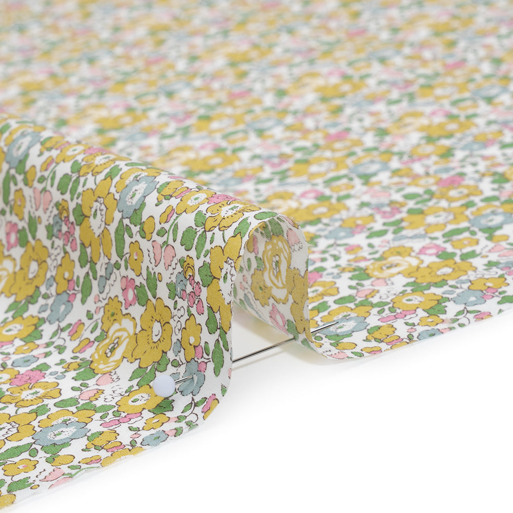 Liberty Fabrics Tana Lawn® - Betsy Ann Yellow - Light Yellow, Pink and Green Floral - Detail