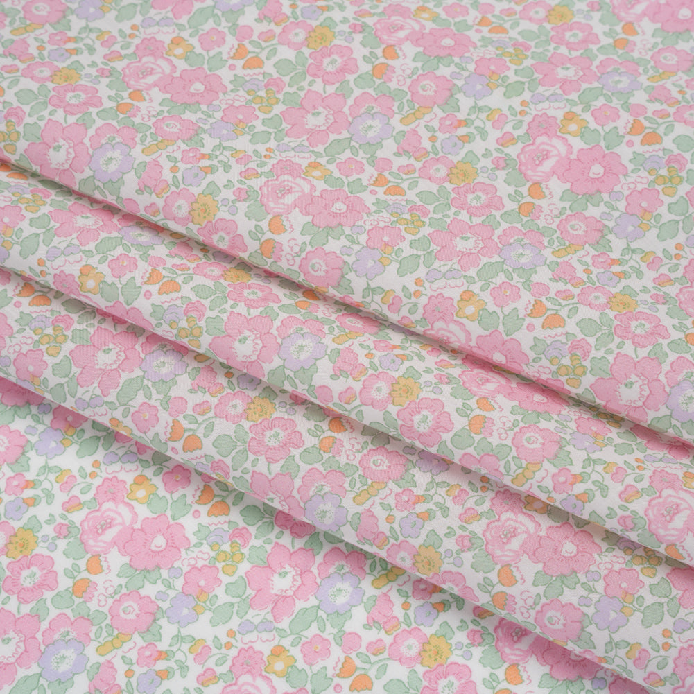 Liberty Fabrics Tana Lawn® - Betsy Ann Light Pink - Pale Pink, Mint Green and LIght Orange Floral Folded