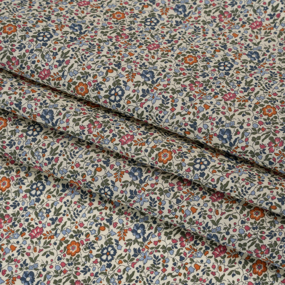 Liberty Fabrics Tana Lawn® - Katie and Millie Multi Neutral - Blue, Pink and Olive Green Little Florals Folded