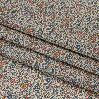 Liberty Fabrics Tana Lawn® - Katie and Millie Multi Neutral - Blue, Pink and Olive Green Little Florals Folded