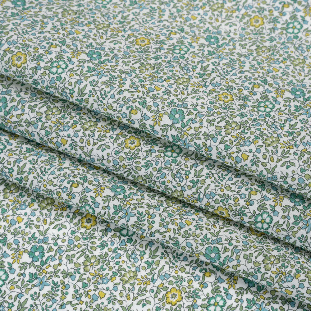 Liberty Fabrics Tana Lawn® - Katie and Millie Green - Teal, Chartreuse and Olive Green Little Florals - Folded