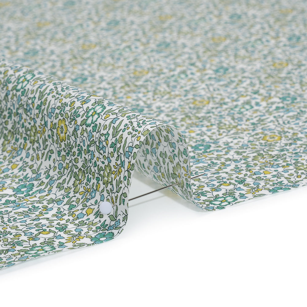 Liberty Fabrics Tana Lawn® - Katie and Millie Green - Teal, Chartreuse and Olive Green Little Florals - Detail