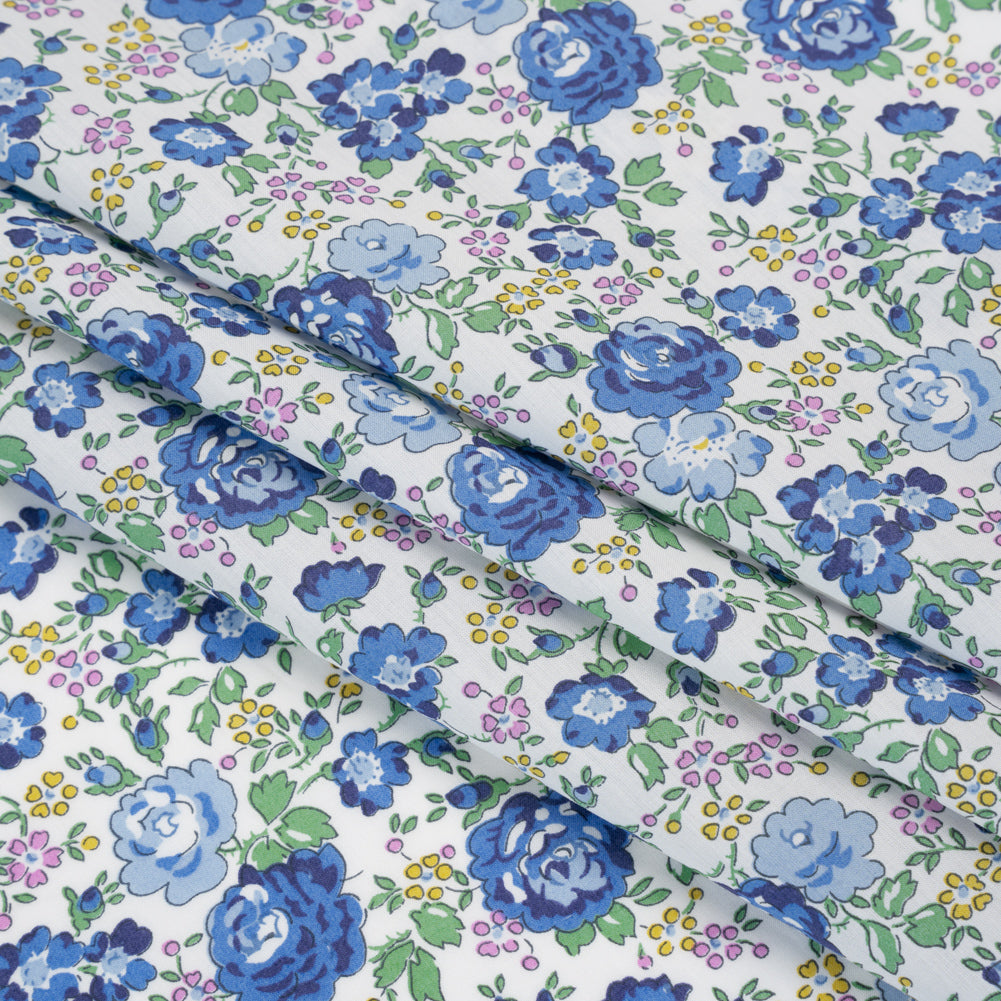 Liberty Fabrics Tana Lawn® - Felicite Blue - Blue, Pink and Mint Green Little Roses Folded