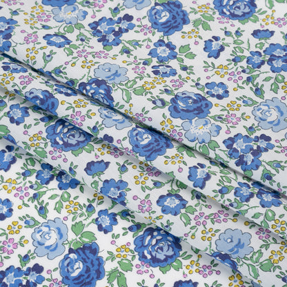 Liberty Fabrics Tana Lawn® - Felicite Blue - Blue, Pink and Mint Green Little Roses Folded