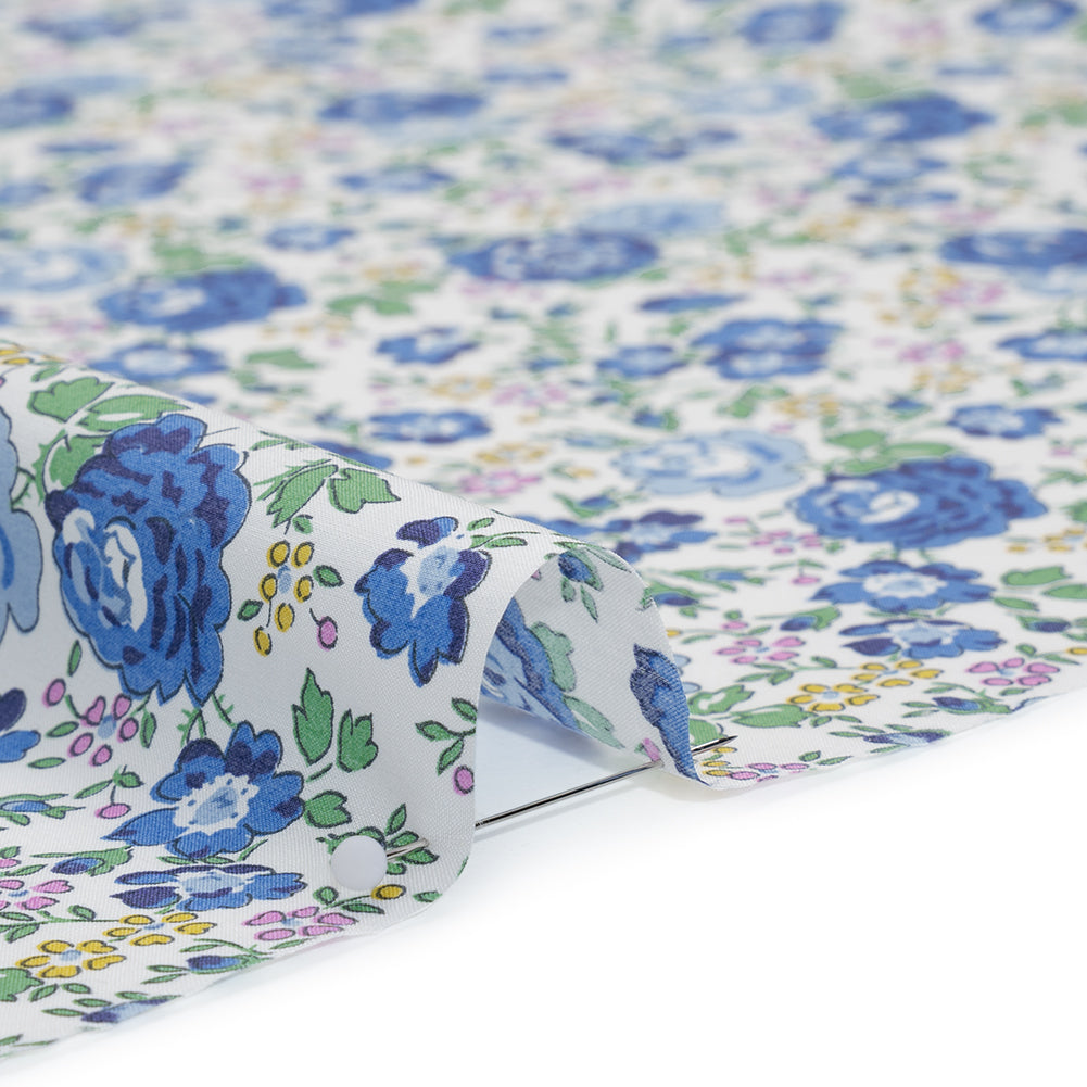 Liberty Fabrics Tana Lawn® - Felicite Blue - Blue, Pink and Mint Green Little Roses Detail