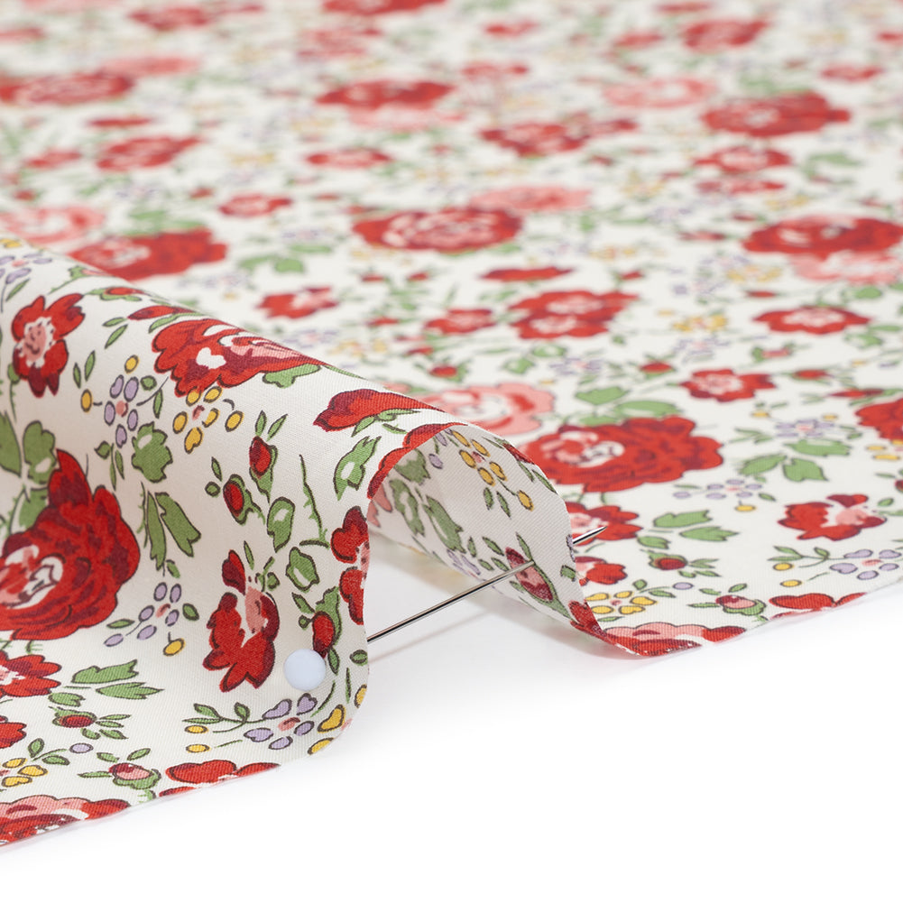 Liberty Fabrics Tana Lawn® - Felicite Red - Red, Pink and Sage Green Little Roses - Detail