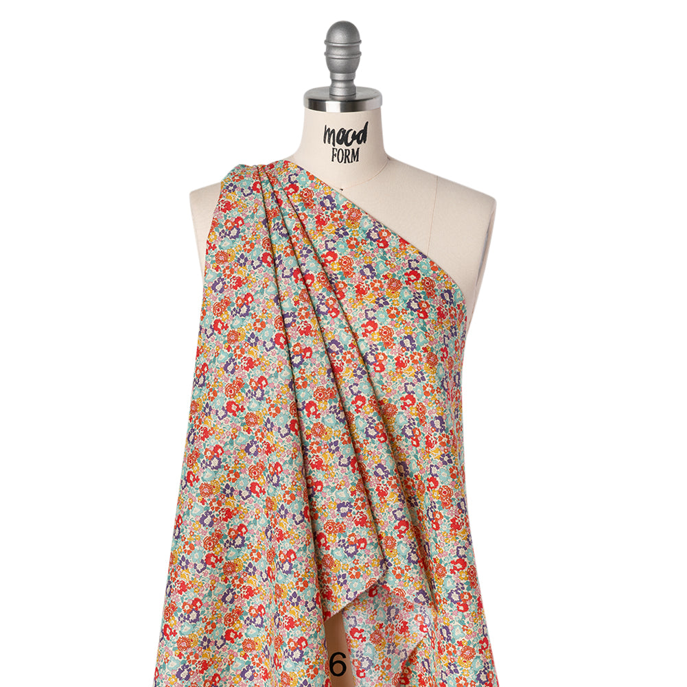 Liberty Fabrics Tana Lawn® - Michelle Multi Bright - Coral Red, Purple and Light Blue Floral Drape