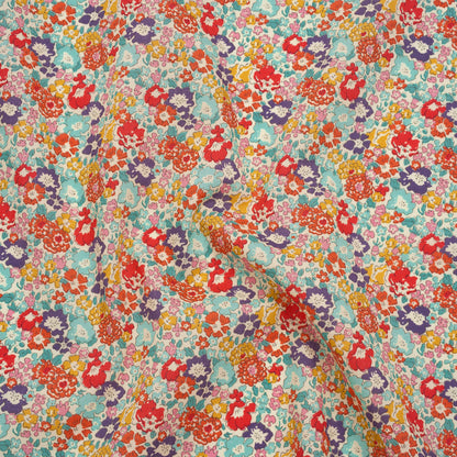 Liberty Fabrics Tana Lawn® - Michelle Multi Bright - Coral Red, Purple and Light Blue Floral