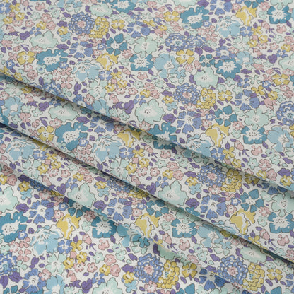 Liberty Fabrics Tana Lawn® - Michelle Turquoise Blue - Turquoise, Light Purple and Sunny Yellow Floral Folded