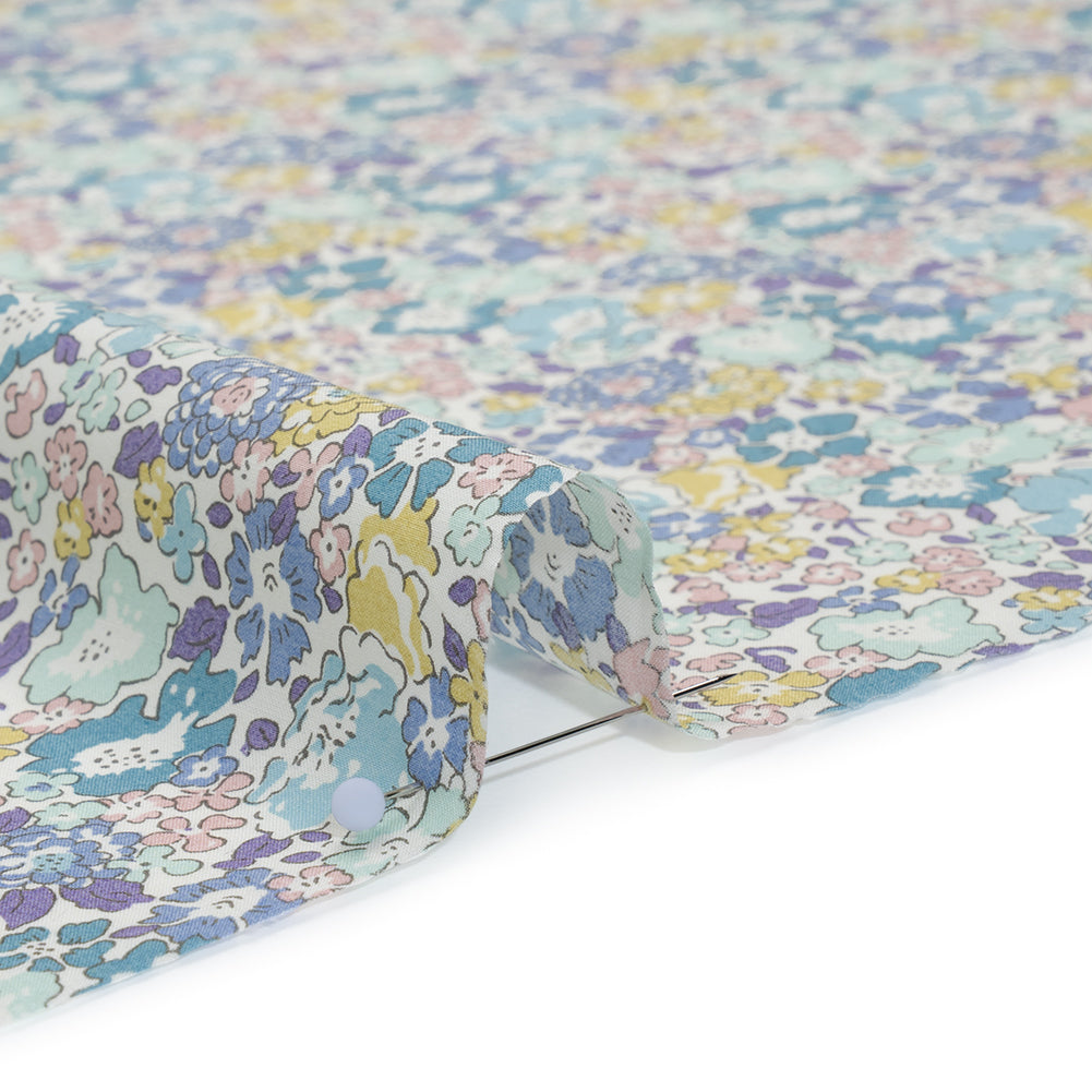 Liberty Fabrics Tana Lawn® - Michelle Turquoise Blue - Turquoise, Light Purple and Sunny Yellow Floral Detail