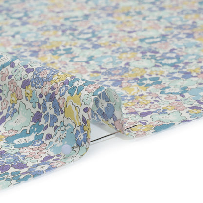 Liberty Fabrics Tana Lawn® - Michelle Turquoise Blue - Turquoise, Light Purple and Sunny Yellow Floral Detail