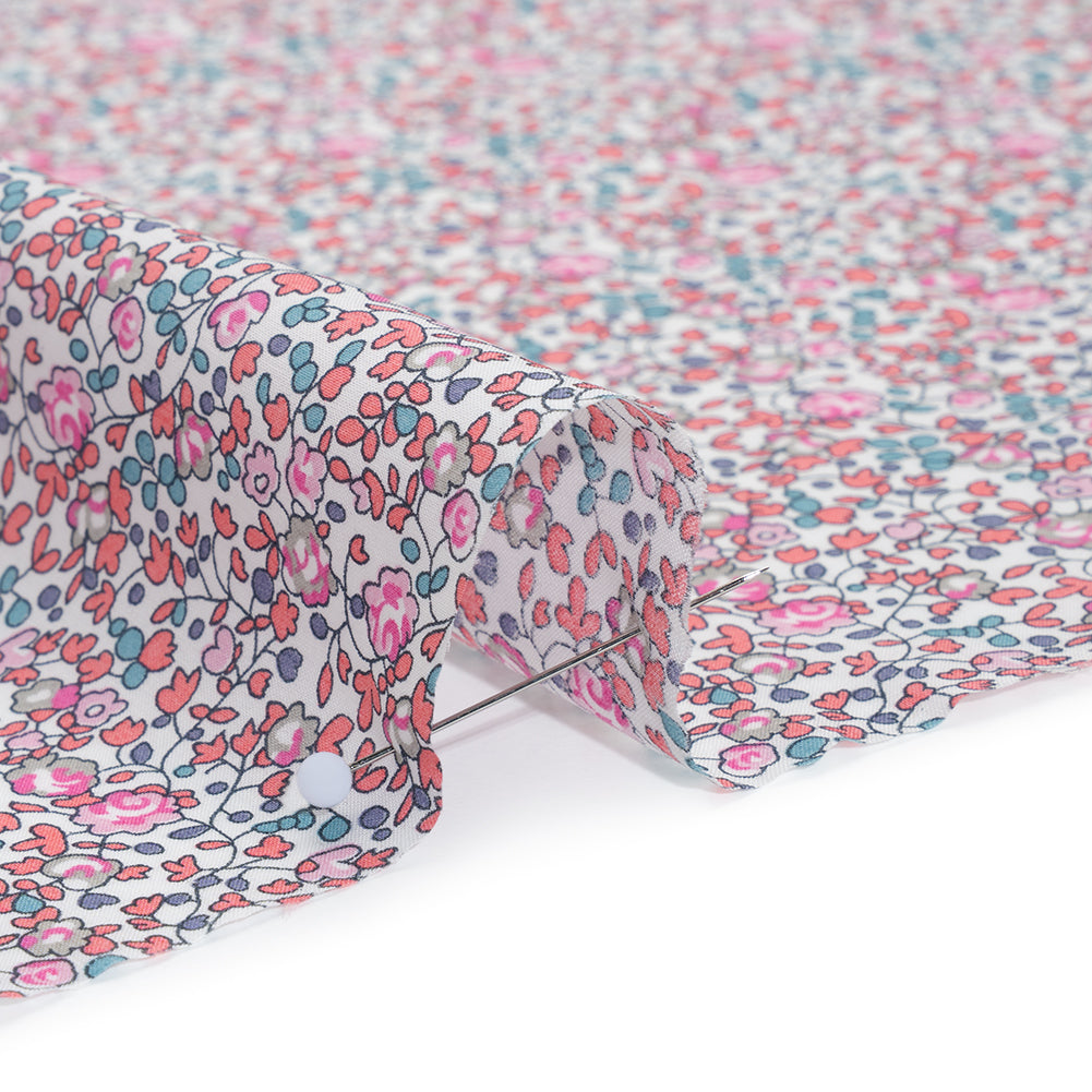 Liberty Fabrics Tana Lawn® - Michelle Eloise Bright Pink - Pink, Coral and Turquoise Little Floral Vines - Detail
