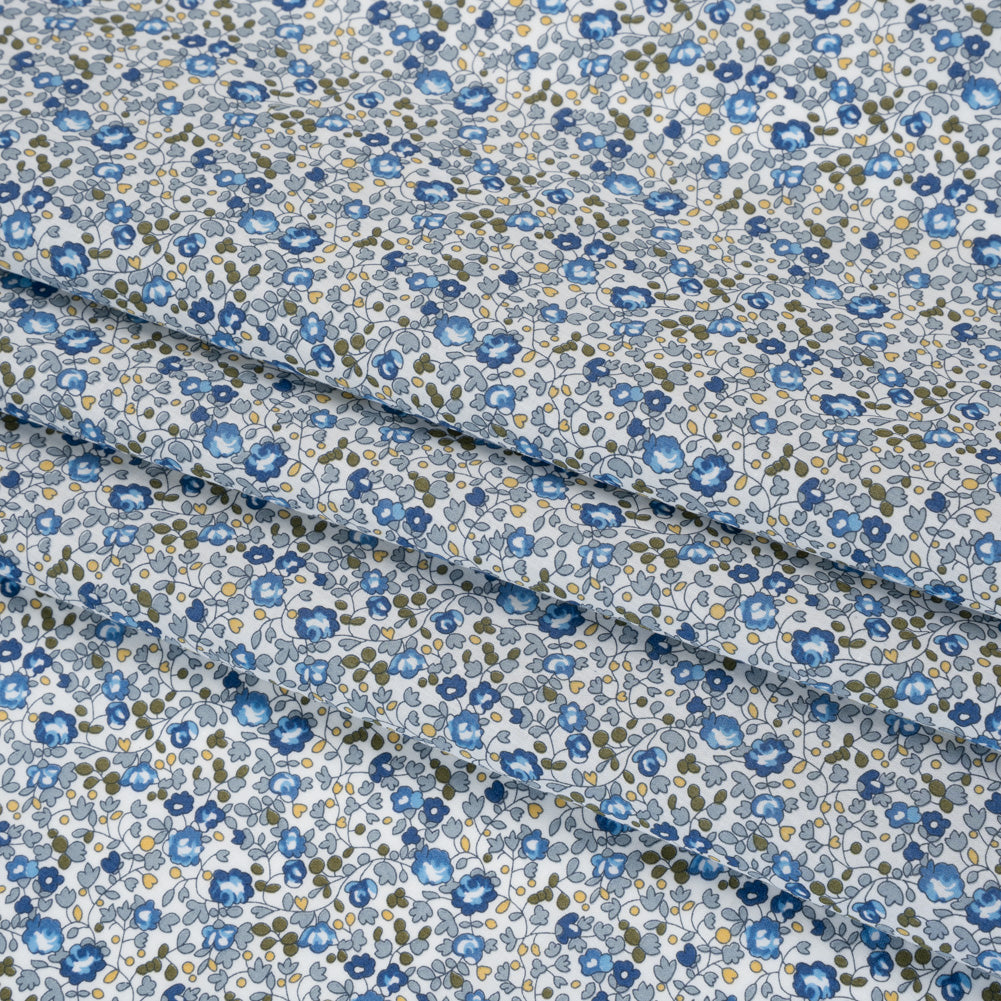 Liberty Fabrics Tana Lawn® - Michelle Eloise Blue - Blue and Olive Green Little Floral Vines - Folded