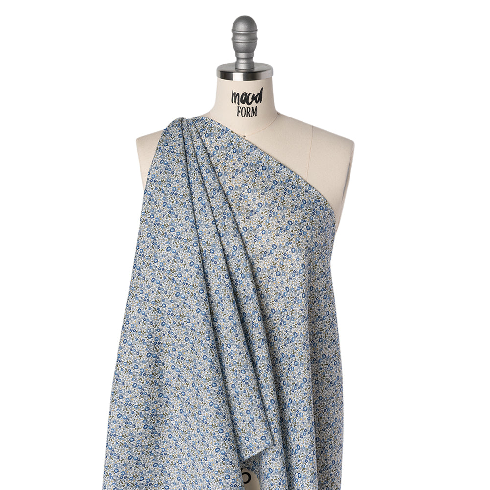 Liberty Fabrics Tana Lawn® - Michelle Eloise Blue - Blue and Olive Green Little Floral Vines - Drape