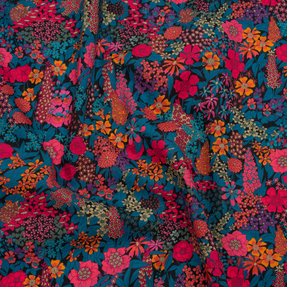 Liberty Fabrics Tana Lawn® - Ciara Pink - Deep Blue, Pink and Orange Flower Garden