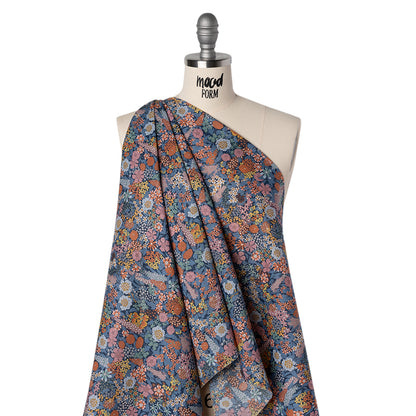 Liberty Fabrics Tana Lawn® - Ciara Dark Blue - Muted Blue, Dark Orange and Rose Pink Flower Garden Drape