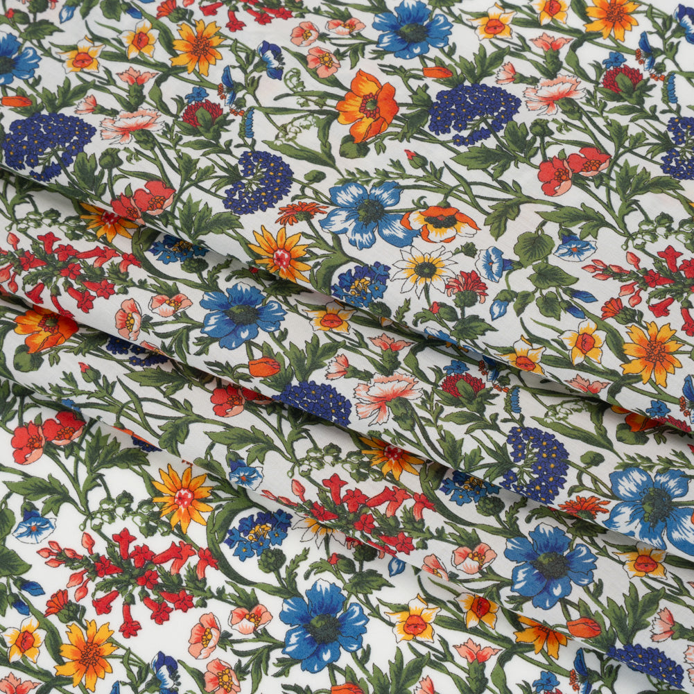 Liberty Fabrics Tana Lawn® - Rachel Multi Bright - Red, Yellow and Purple Flowers and Foliage - Folded