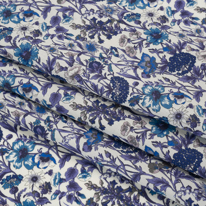 Liberty Fabrics Tana Lawn® - Rachel Blue - Indigo, Sky Blue and Lavender Flowers and Foliage
