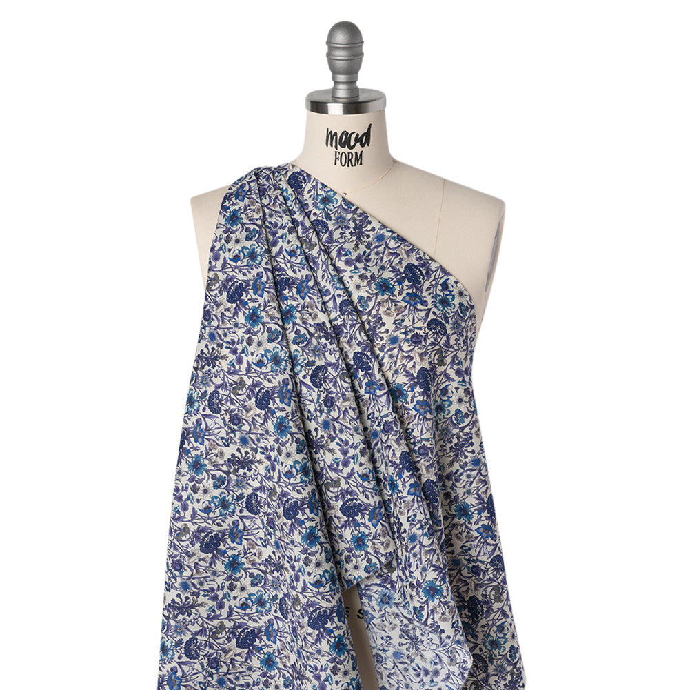 Liberty Fabrics Tana Lawn® - Rachel Blue - Indigo, Sky Blue and Lavender Flowers and Foliage - Drape