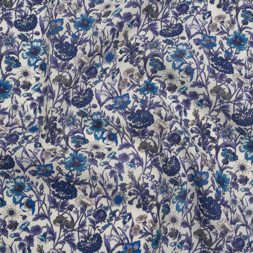 Liberty Fabrics Tana Lawn® - Rachel Blue - Indigo, Sky Blue and Lavender Flowers and Foliage
