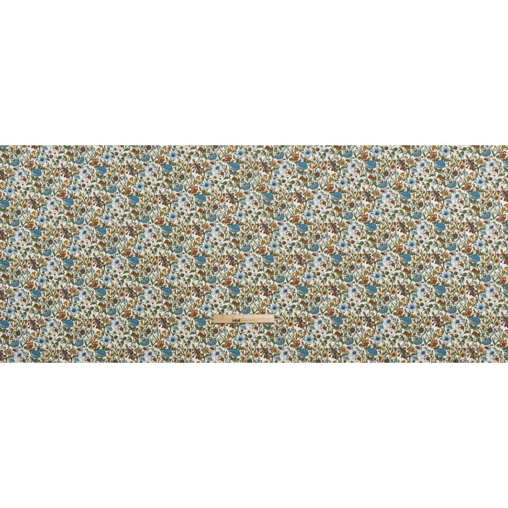 Liberty Fabrics Tana Lawn® - Rachel Multi Neutral - Sky Blue, Olive Green and Brick Red Flowers and Foliage Full