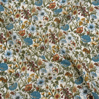 Liberty Fabrics Tana Lawn® - Rachel Multi Neutral - Sky Blue, Olive Green and Brick Red Flowers and Foliage