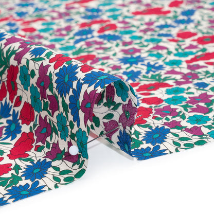 Liberty Fabrics Tana Lawn® - Poppy & Daisy Blue Turquoise - Red, Fuchsia and Bright Blue Fine Lined Illustrated Florals Detail