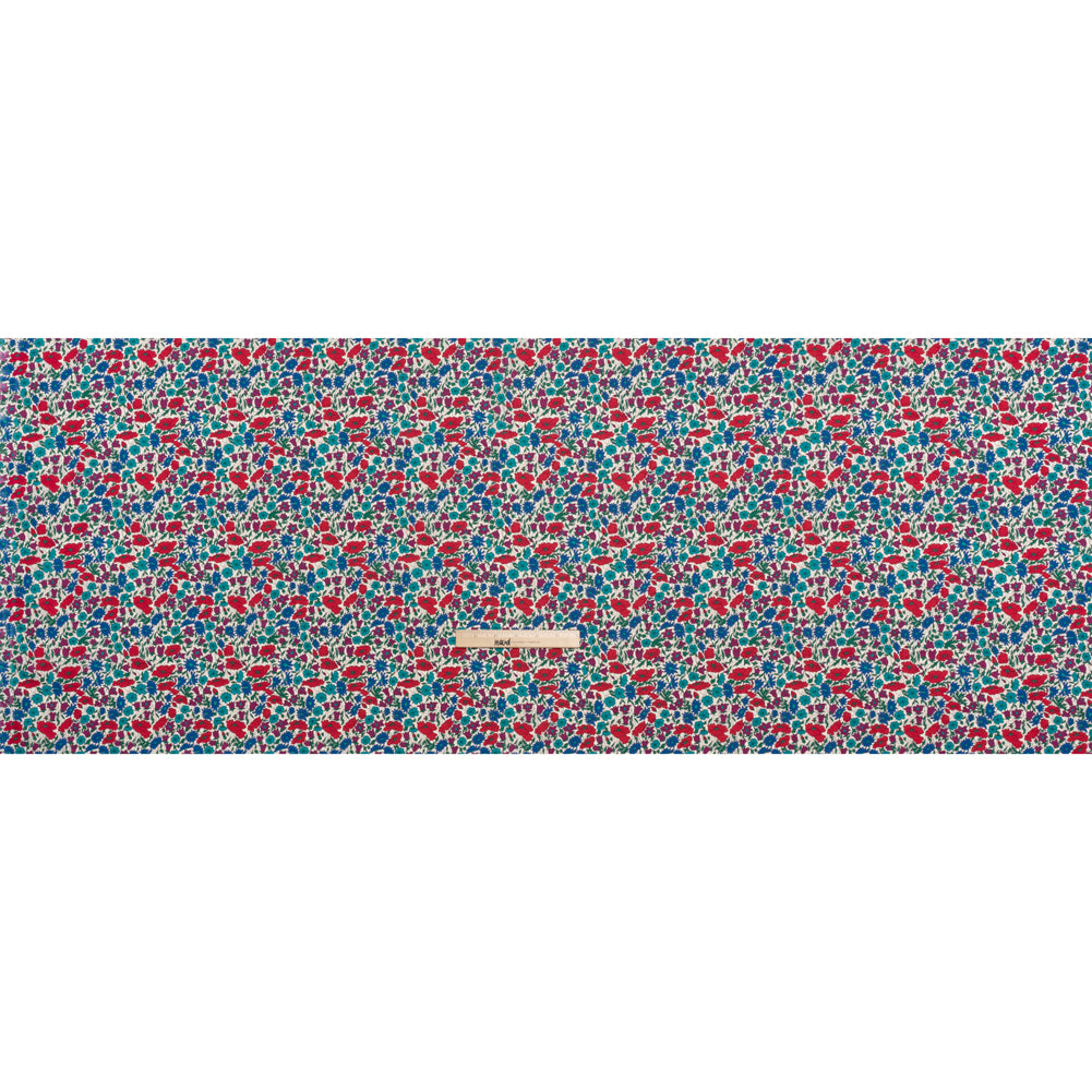 Liberty Fabrics Tana Lawn® - Poppy & Daisy Blue Turquoise - Red, Fuchsia and Bright Blue Fine Lined Illustrated Florals Full