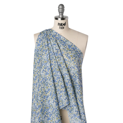 Liberty Fabrics Tana Lawn® - Poppy & Daisy Blue - Sky Blue, Country Blue and Sage Green Fine Lined Illustrated Florals
